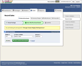 A screen shot of the bid recording interface in ReadySetAuction Live. (click to enlarge)