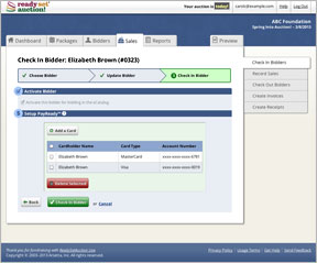 A screen shot of the bidder check-in interface in ReadySetAuction Live. (click to enlarge)