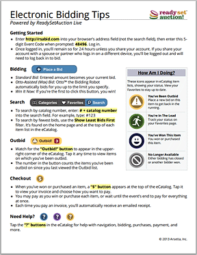 The ReadySetAuction Live bidder tip sheet.