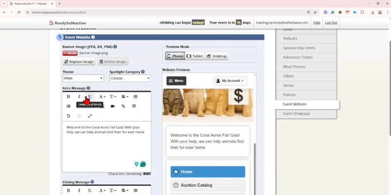 3) The Event Website & Your Auction Policies