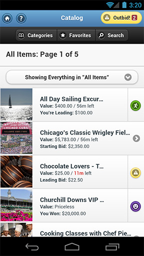 A screen shot of a ReadySetAuction Live catalog.